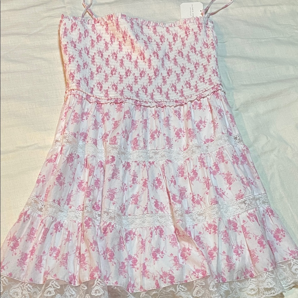 Altar'd State Pink and White Smocked Dress